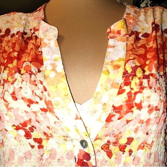 Hope Springs Orange Sunset Clip Dot Sheer Top & Cream Cami Blouse Plus Size 2XL - Picture 4 of 12